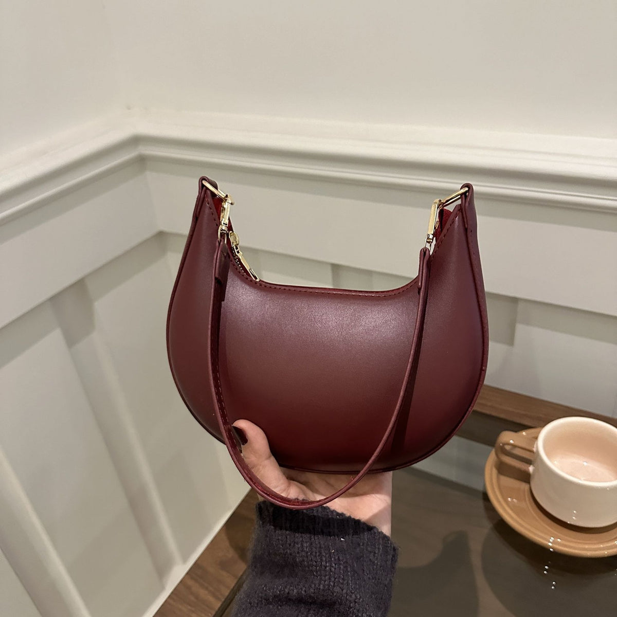 Crescent Textured Shoulder Bag